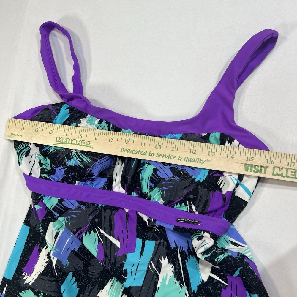 ZeroXposur Women's Tankini Swim Top Size 14 Abstract Purple Blue Teal Floral - Picture 4 of 8